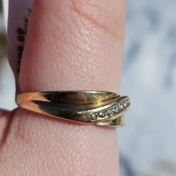 10K Yellow Gold Imitation Bypass Diamond Channel Set Men's Band Ring Size 9.75